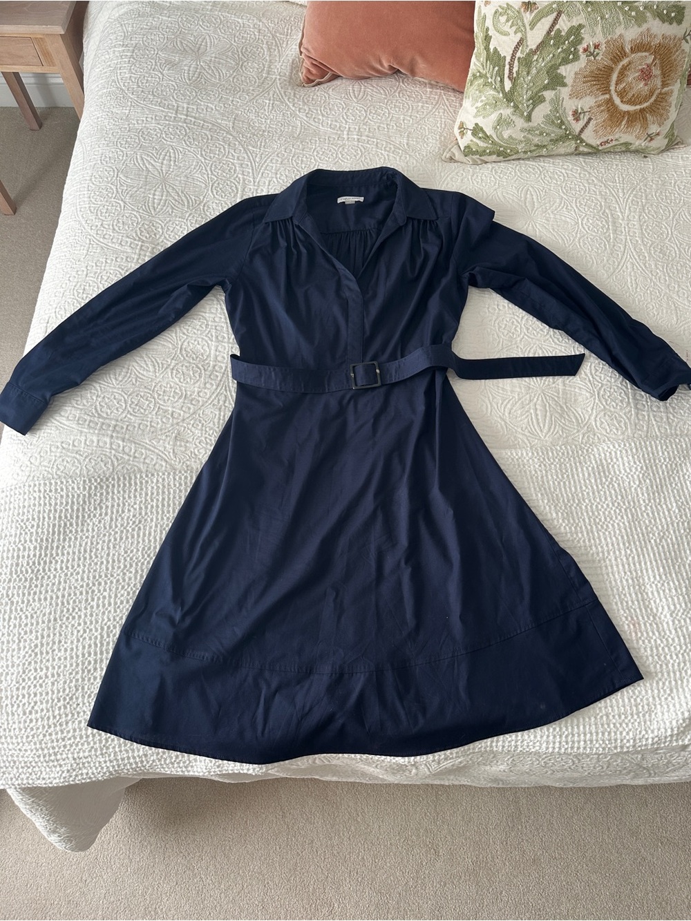 Calvin Klein - Navy Long-Sleeve Belted Shirt Dress